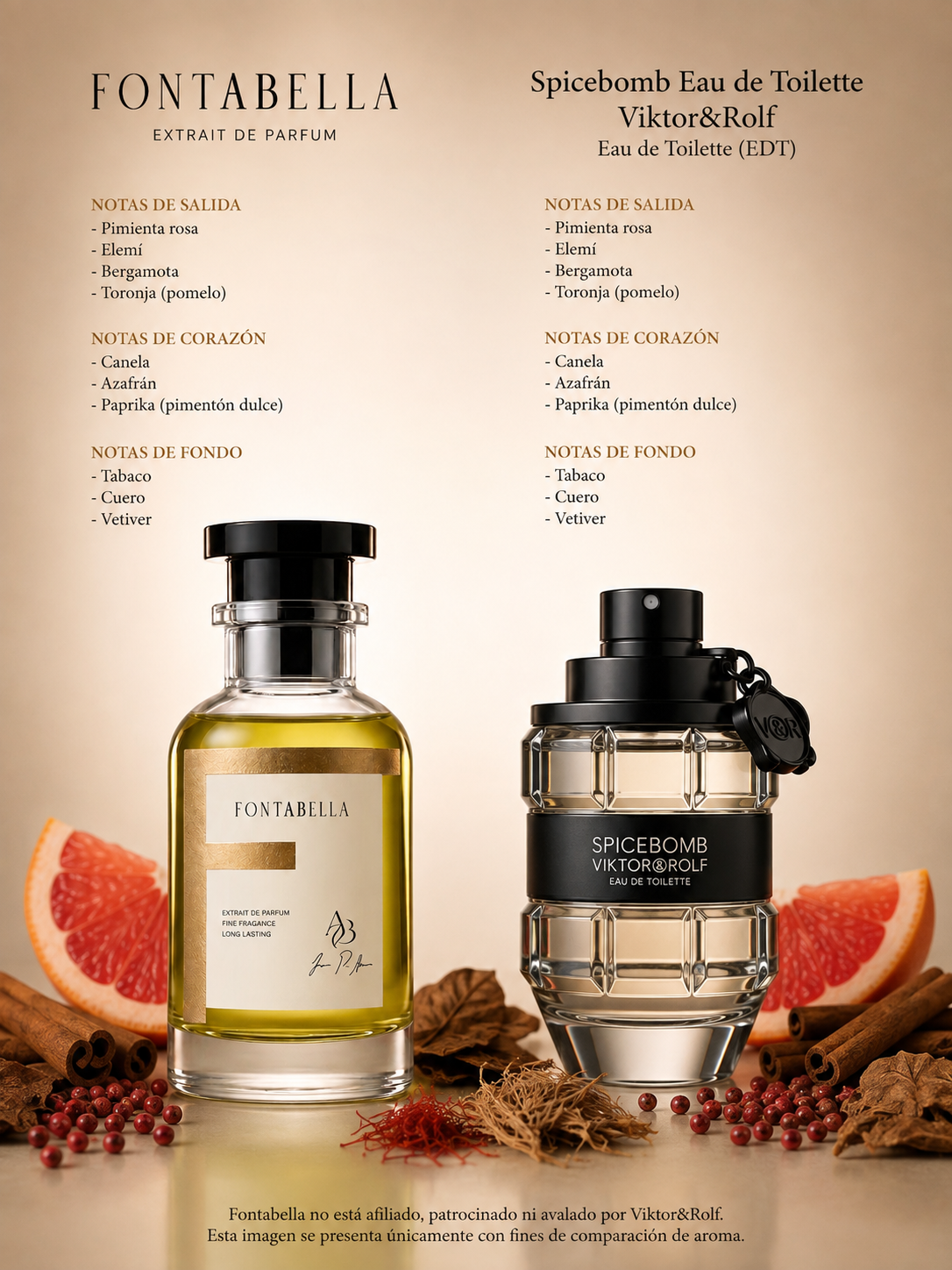 Perfume Spice Bomba de Fontabella junto a su inspiración: Spicebomb de Viktor y Rolf