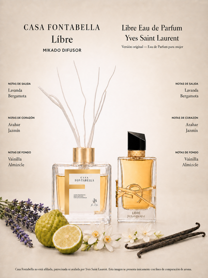 Mikado Líbre de Casa Fontabella junto a su inspiración: Libre de YSL