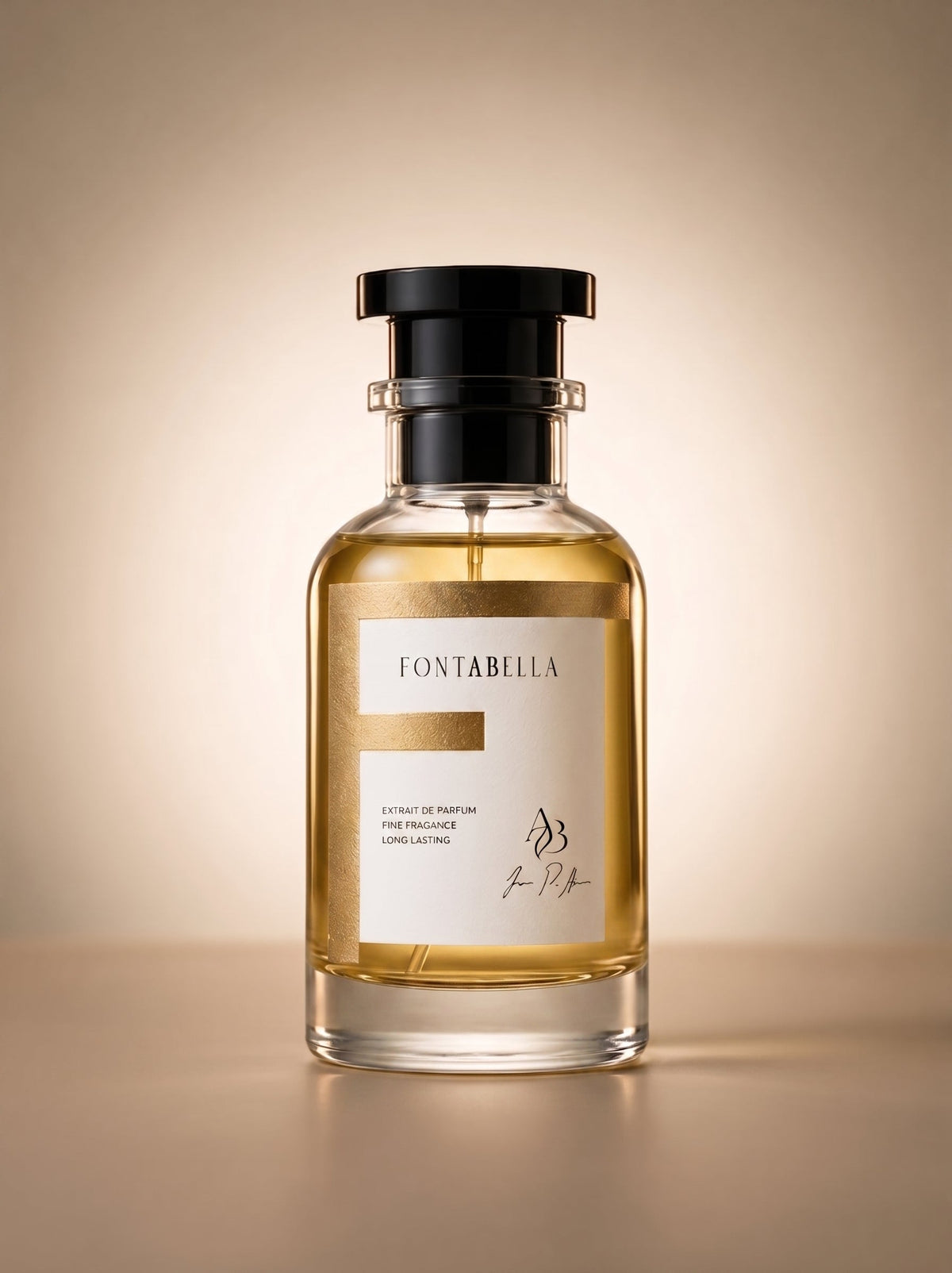 Perfume Alieno de Fontabella, extrait de parfum en frasco de vidrio con etiqueta dorada