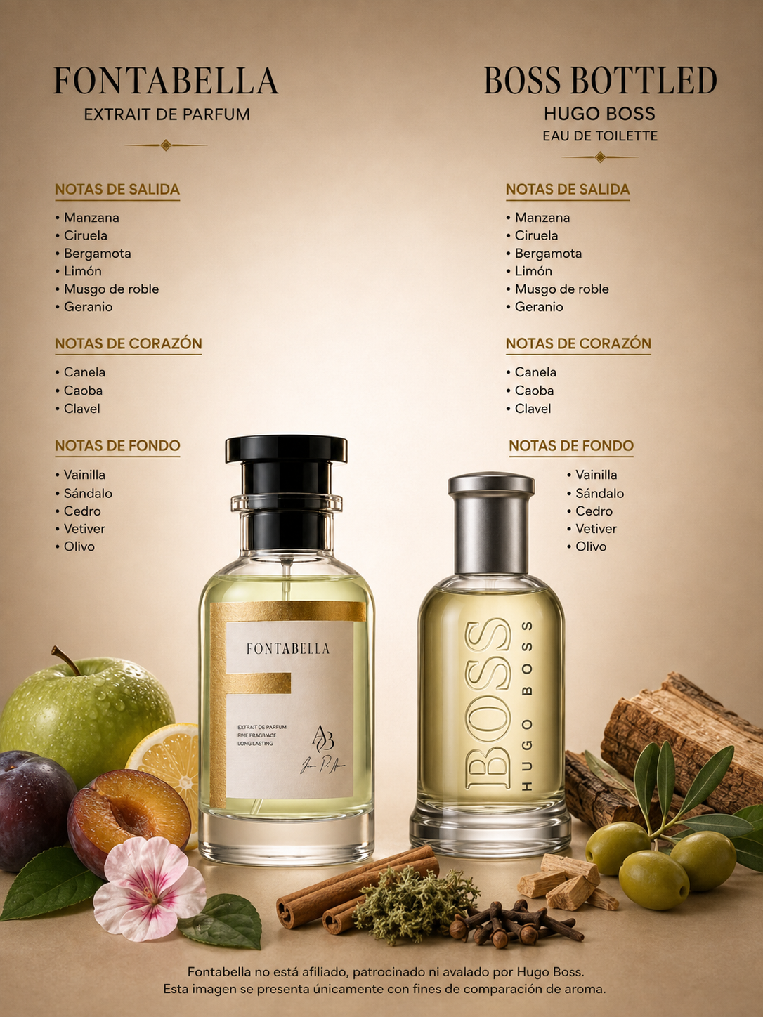 Perfume Boss Reserve de Fontabella junto a su inspiración: Boss Bottled de Hugo Boss