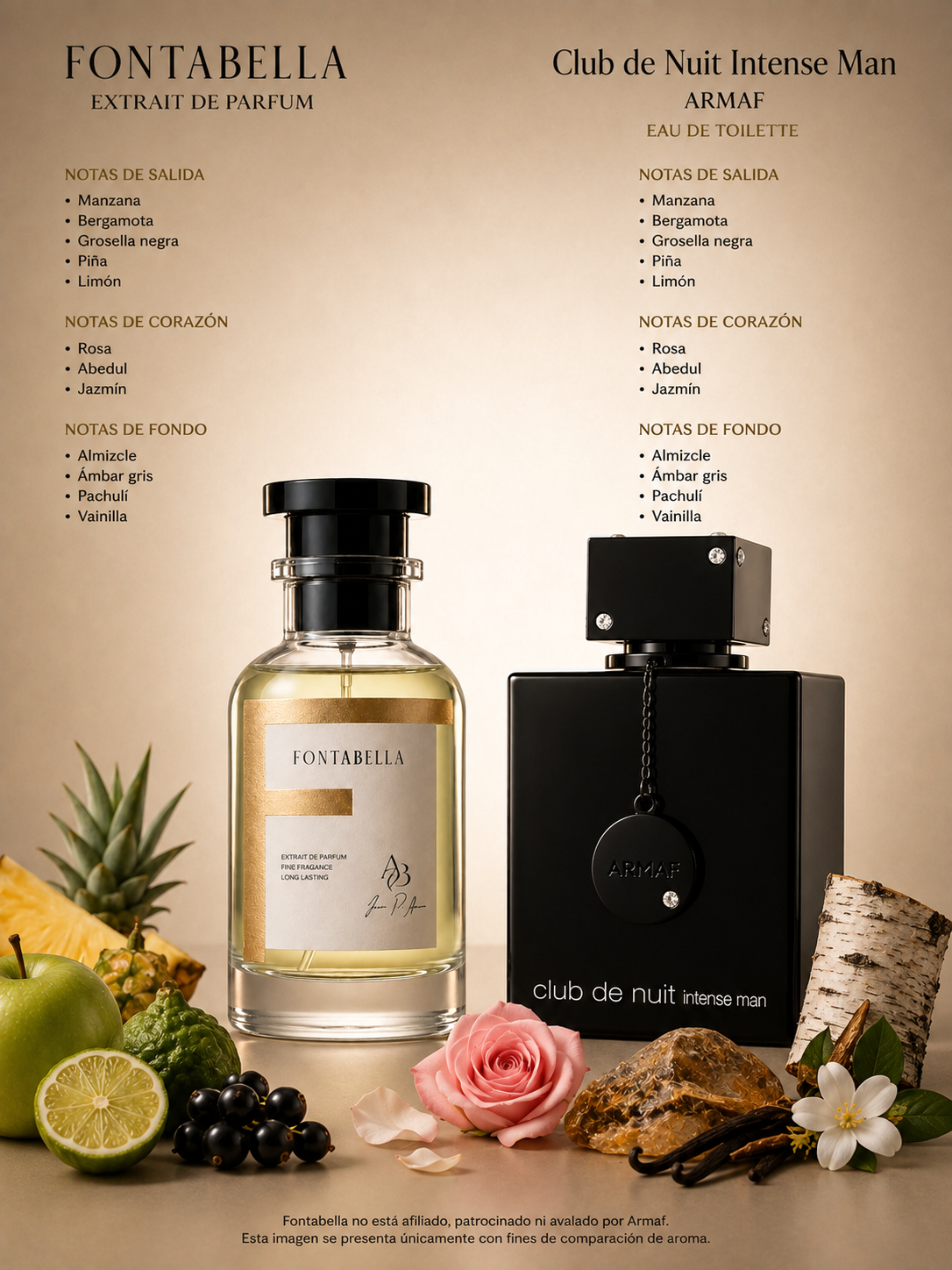 Perfume Club Intenso de Fontabella junto a su inspiración: Club de Nuit Intense Man de Armaf