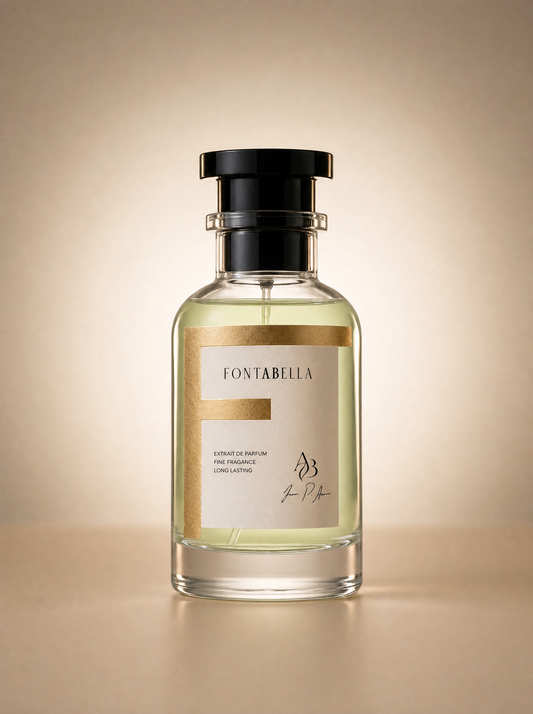 Perfume Bakará 540 de Fontabella, extrait de parfum en frasco de vidrio con etiqueta dorada