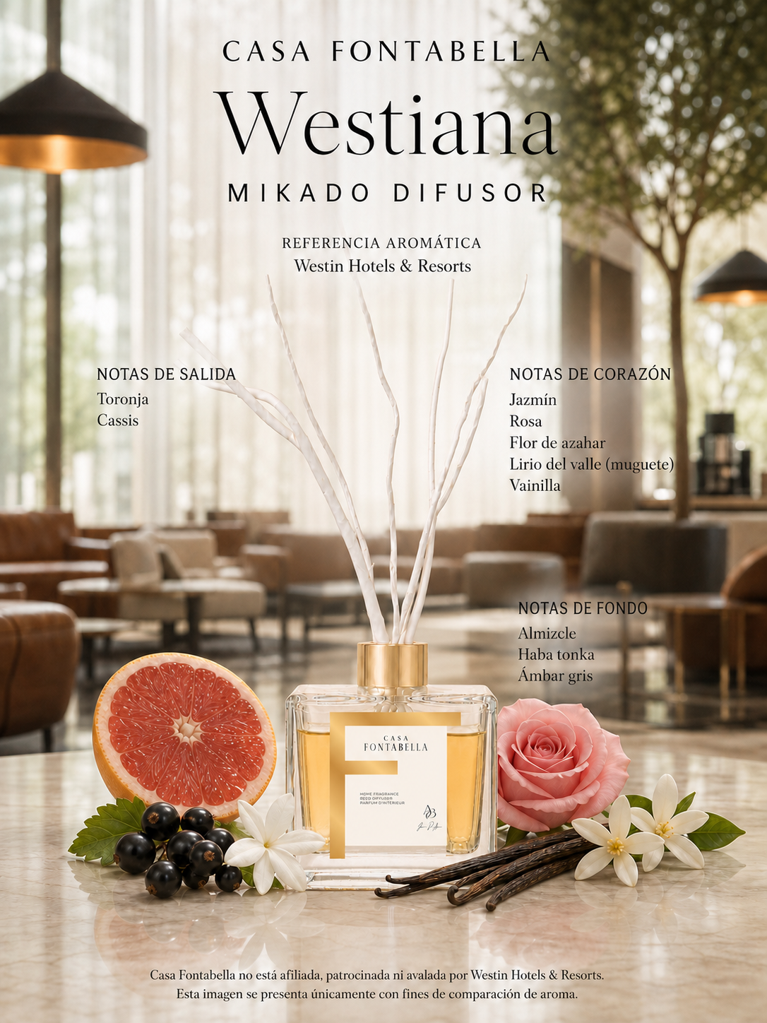 Mikado Westiana de Casa Fontabella junto a su inspiración: Westin: Oriental Citrus