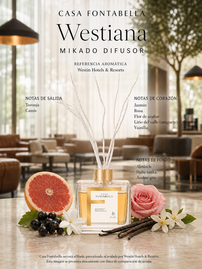 Mikado Westiana de Casa Fontabella junto a su inspiración: Westin: Oriental Citrus