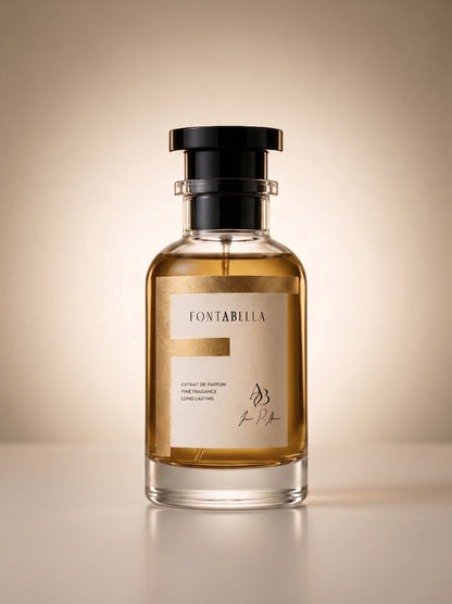 Perfume High Heat de Fontabella, extrait de parfum en frasco de vidrio con etiqueta dorada