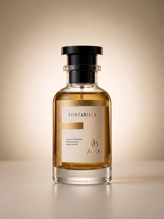 Perfume High Heat de Fontabella, extrait de parfum en frasco de vidrio con etiqueta dorada