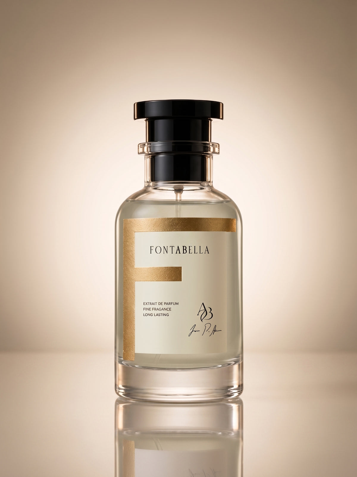 Perfume Imaginé Nicho de Fontabella, extrait de parfum en frasco de vidrio con etiqueta dorada