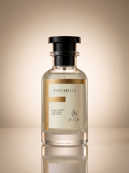 Perfume Imaginé Nicho de Fontabella, extrait de parfum en frasco de vidrio con etiqueta dorada