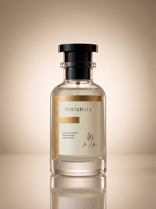 Perfume Imaginé Nicho de Fontabella, extrait de parfum en frasco de vidrio con etiqueta dorada
