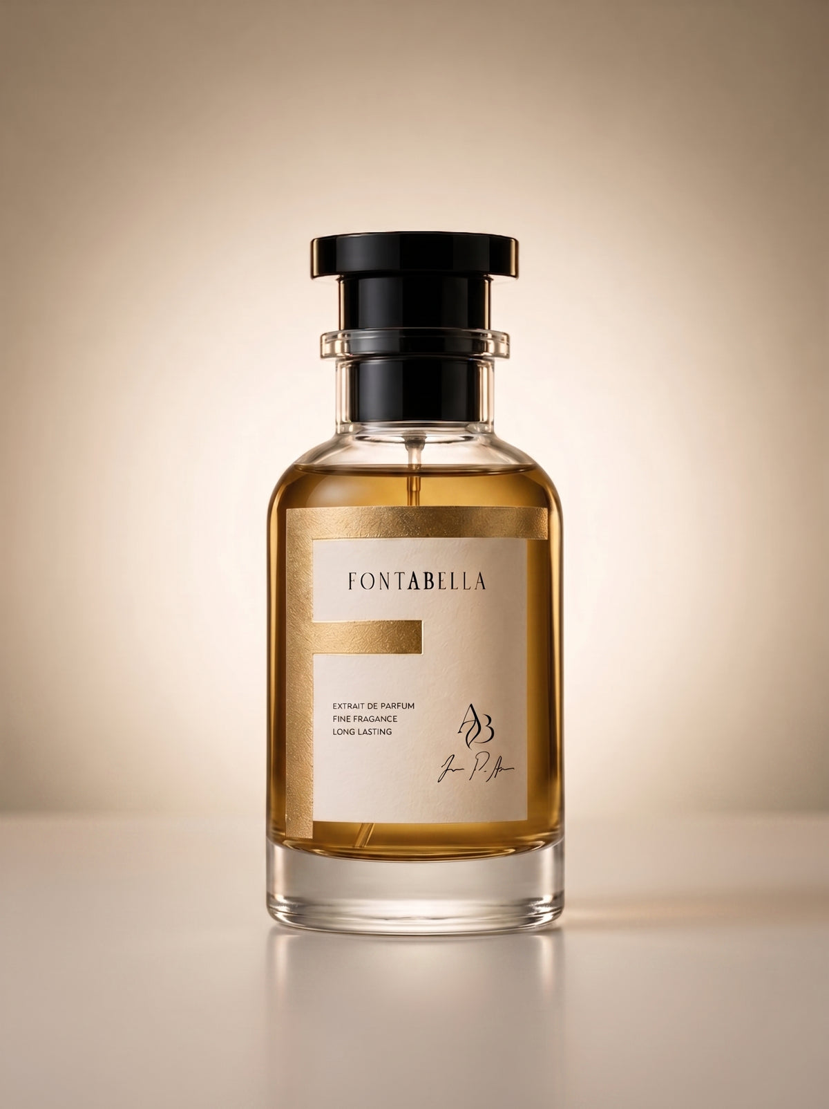 Perfume Ángel D'Or de Fontabella, extrait de parfum en frasco de vidrio con etiqueta dorada