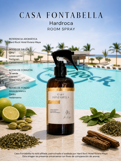 Spray de ambiente Hardroca de Casa Fontabella junto a su inspiración: Hard Rock: Relaxing Day At The Lemon Tree
