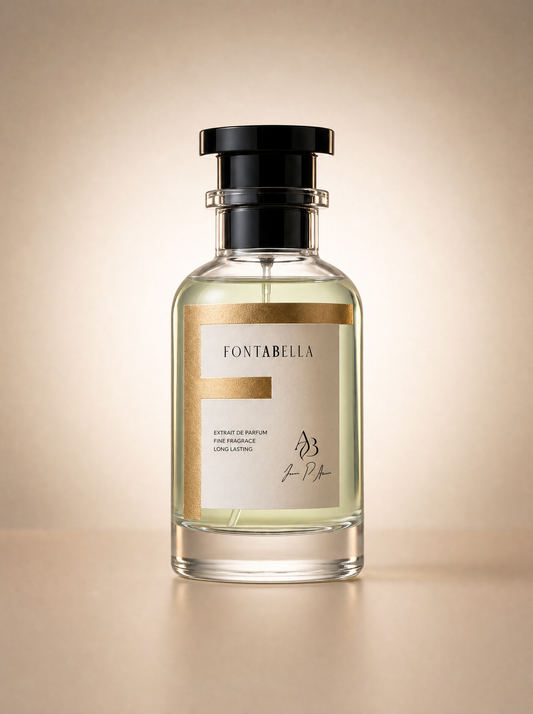 Perfume Yadora de Fontabella, extrait de parfum en frasco de vidrio con etiqueta dorada