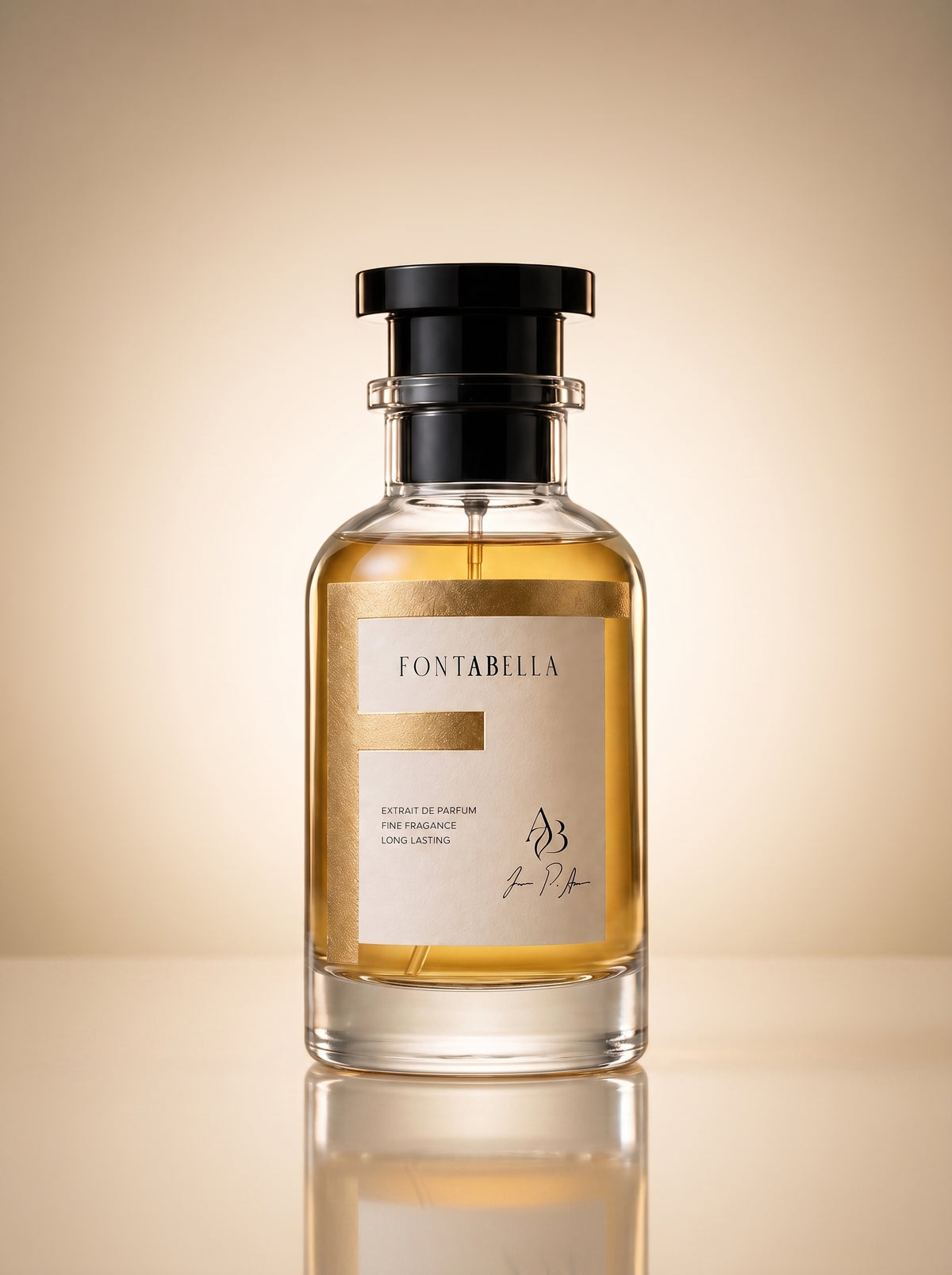 Perfume Tabaco Vainilla de Fontabella, extrait de parfum en frasco de vidrio con etiqueta dorada