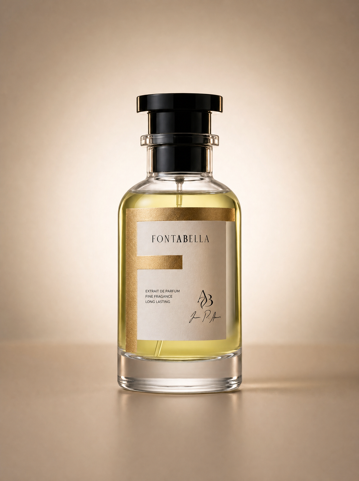 Perfume Cherissime de Fontabella, extrait de parfum en frasco de vidrio con etiqueta dorada