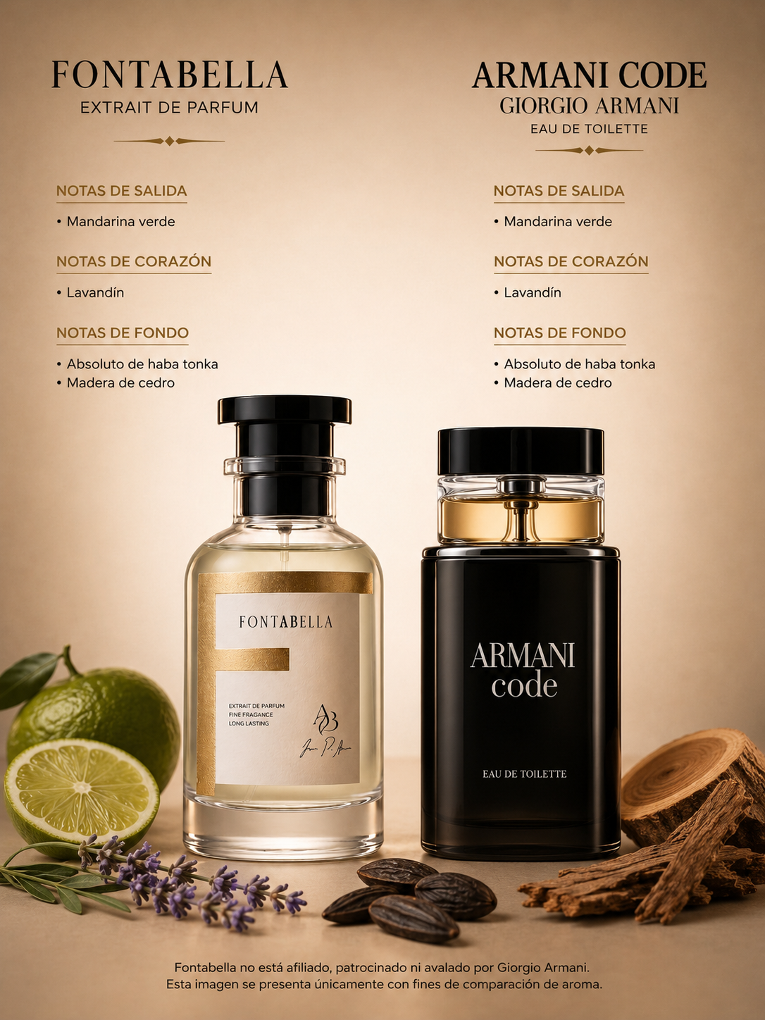 Perfume Secret Code de Fontabella junto a su inspiración: Code de Giorgio Armani