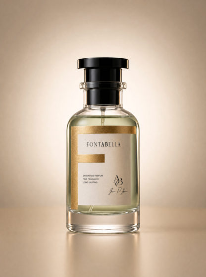 Perfume Sage & Salt de Fontabella, extrait de parfum en frasco de vidrio con etiqueta dorada