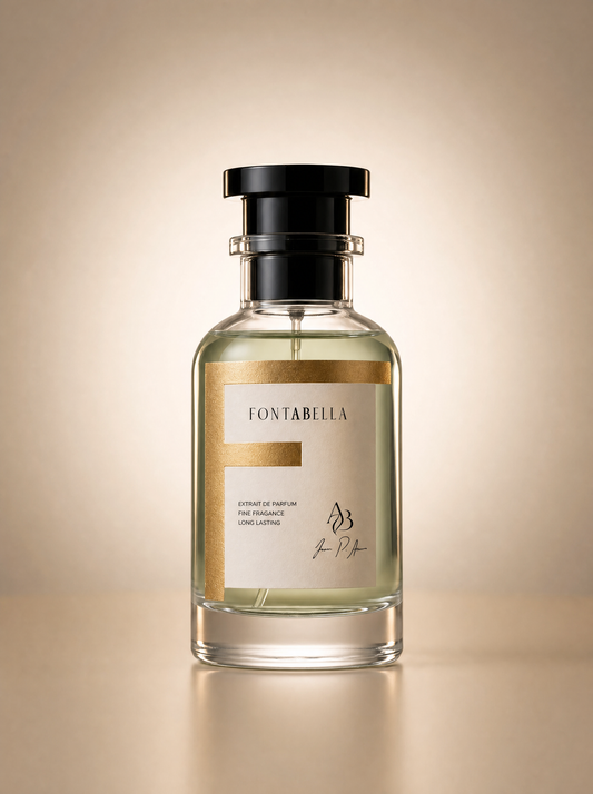 Perfume Sage & Salt de Fontabella, extrait de parfum en frasco de vidrio con etiqueta dorada