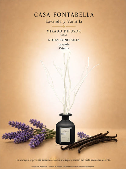 Mikado Lavanda y Vainilla de 100 ml en envase negro — Casa Fontabella
