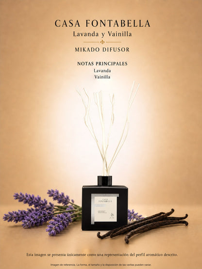 Mikado Lavanda y Vainilla de 180 ml en envase negro — Casa Fontabella