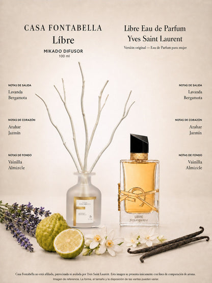 Mikado Líbre de 100 ml en envase esmerilado dorado — Casa Fontabella
