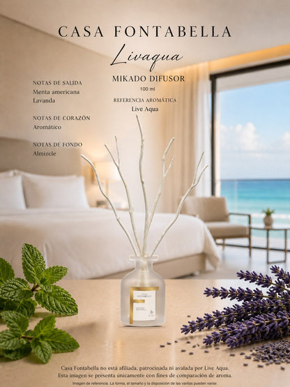 Mikado Livaqua de 100 ml en envase esmerilado dorado — Casa Fontabella