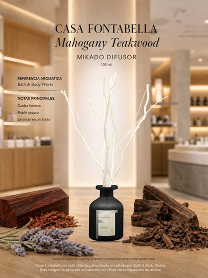Mikado Mahogany Teakwood de 100 ml en envase negro — Casa Fontabella