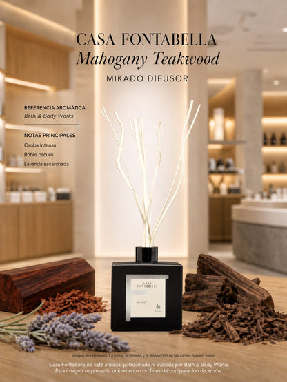 Mikado Mahogany Teakwood de 180 ml en envase negro — Casa Fontabella