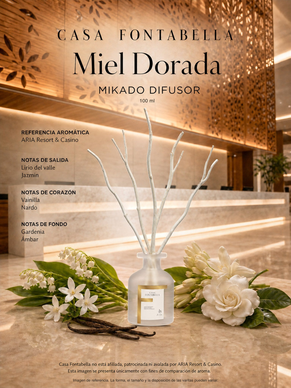 Mikado Miel Dorada de 100 ml en envase esmerilado dorado — Casa Fontabella