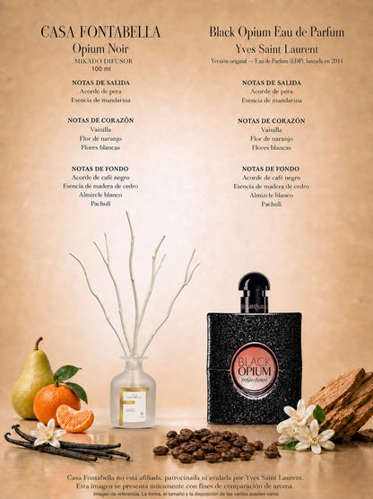Mikado Opium Noir de 100 ml en envase esmerilado dorado — Casa Fontabella