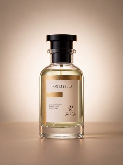 Perfume Oud Malta Whisky de Fontabella, extrait de parfum en frasco de vidrio con etiqueta dorada