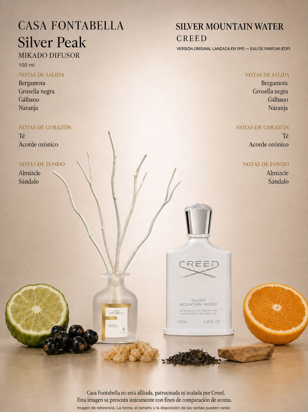 Mikado Silver Peak de 100 ml en envase esmerilado dorado — Casa Fontabella