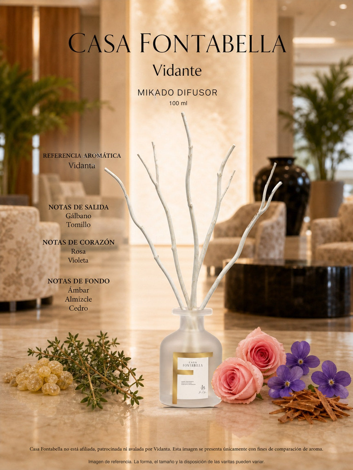 Mikado Vidante de 100 ml en envase esmerilado dorado — Casa Fontabella