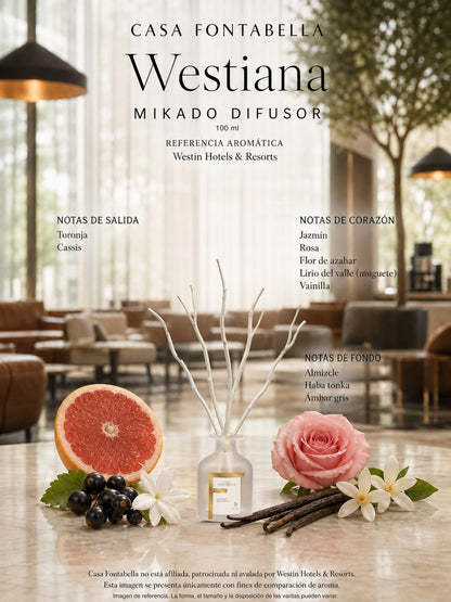 Mikado Westiana de 100 ml en envase esmerilado dorado — Casa Fontabella